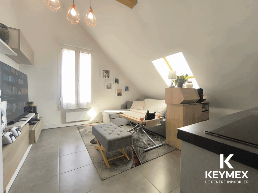 Salon moderne avec lumière naturelle.